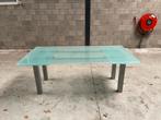 Uitschuifbare glazen eettafel, Huis en Inrichting, Tafels | Eettafels, Gebruikt, 100 tot 150 cm, Ophalen of Verzenden, Glas