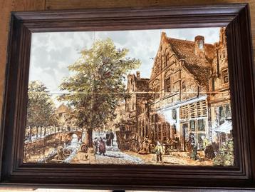 Handgeschilderd Tegel Tableau met Lijst - 53x38 cm beschikbaar voor biedingen