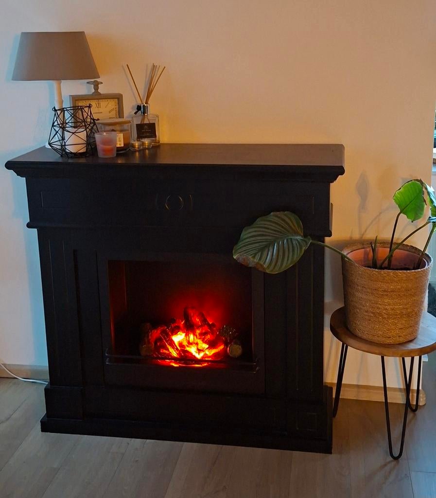 Zwarte MDF Schouw met Sfeerverlichting, Ophalen, Gebruikt, Vrijstaande haard, Elektrische haard