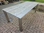 RVS tuintafel met teak blad - 220x100, Ophalen, Zo goed als nieuw, Rechthoekig, Rvs