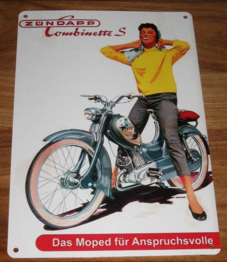 ZUNDAPP : Metalen Bord Brommer - Model Zundapp Combinette S, Verzamelen, Merken en Reclamevoorwerpen, Nieuw, Reclamebord, Verzenden