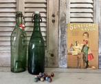 Zware antieke Franse donkergroene beugeldop fles met ziel, Antiek en Kunst, Antiek | Glas en Kristal, Ophalen of Verzenden