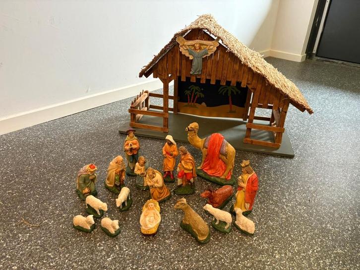 Vintage Kerststal met Beelden, Diversen, Kerst, Zo goed als nieuw, Ophalen