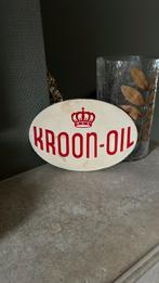 Oud blikken reclamebordje Kroon olie benzinepomp olieblik, Ophalen, Gebruikt, Reclamebord
