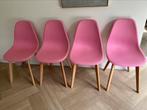 Roze kunstof stoelen voor eetkamer/keuken met houten poten, Ophalen, Zo goed als nieuw, Overige kleuren, Vier