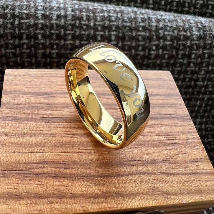 Trouwringen wolfraam 18 Karaat verguld - I Love You, Sieraden, Tassen en Uiterlijk, Ringen, Nieuw, Dame of Heer, Goud, Overige materialen