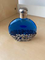 Antiek Parfumflesje Blauw Glas met Zilveren Details, Antiek en Kunst, Ophalen of Verzenden