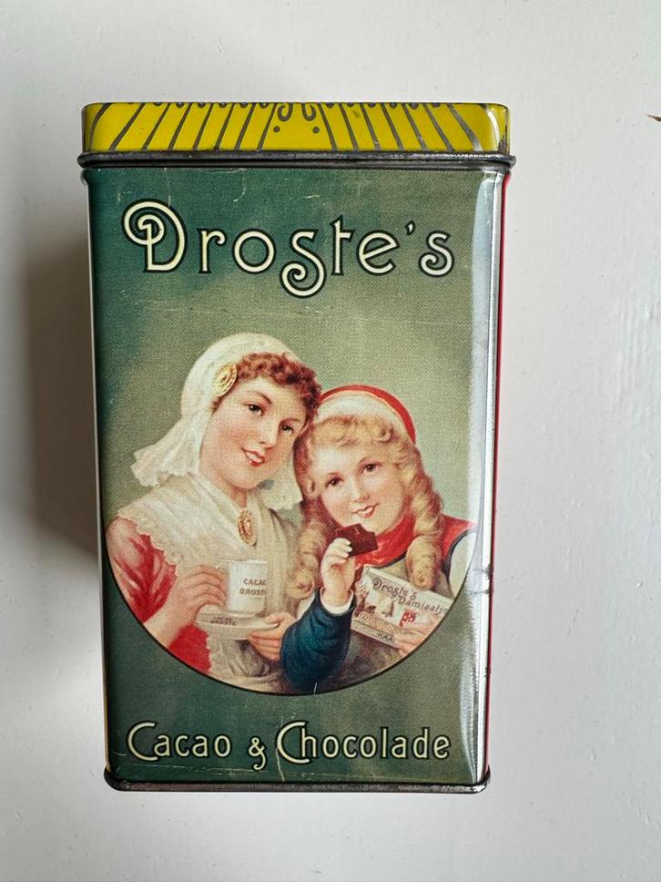 Vintage Droste cacao en chocolade blikje met sluitzegel, Verzamelen, Blikken, Gebruikt, Overige, Droste, Ophalen of Verzenden