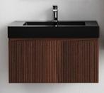 Badkamermeubel 80x45 cm walnoot met mat zwarte wastafel, Ophalen, Nieuw, 50 tot 100 cm, Minder dan 100 cm