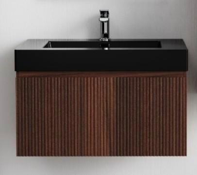 Badkamermeubel 80x45 cm walnoot met mat zwarte wastafel, Huis en Inrichting, Badkamer | Badkamermeubels, Nieuw, Wastafelkast, Minder dan 100 cm