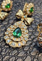 Prachtige oorbellen met ring 14 karaat Smaragd steen, Ophalen of Verzenden, Nieuw, Goud, Goud