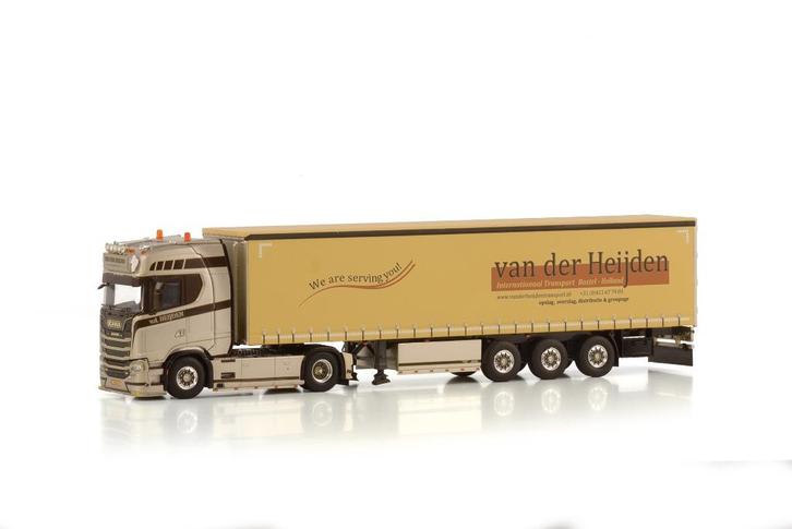 WSI SCANIA  HIGHLINE   SCHUIFZEIL TRAILER  VAN DER HEIJDEN, Hobby en Vrije tijd, Modelauto's | 1:50, Nieuw, Bus of Vrachtwagen