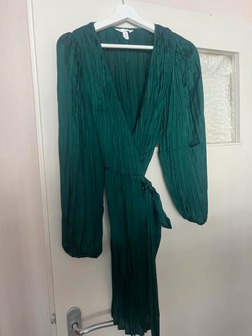 H&M Smaragdgroen Plissé Overslag Jurkje beschikbaar voor biedingen