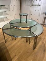 Winkeltafel kleding etagère rvs met glas, Ophalen, Rond, 50 tot 100 cm, Glas