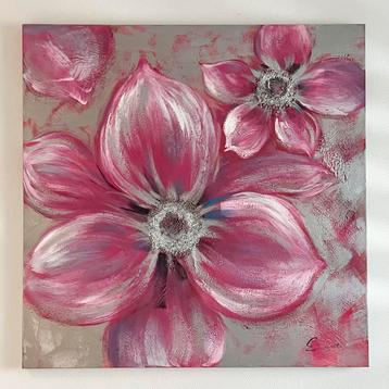 Canvas met bloem / 1m x 1m / Roze Zilver Grijs Wit tinten beschikbaar voor biedingen