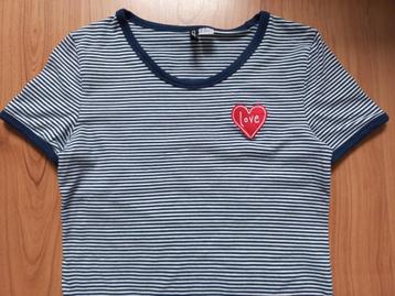 H&M DIVIDED donkerblauw / wit gestreept t-shirt maat M / 38 beschikbaar voor biedingen