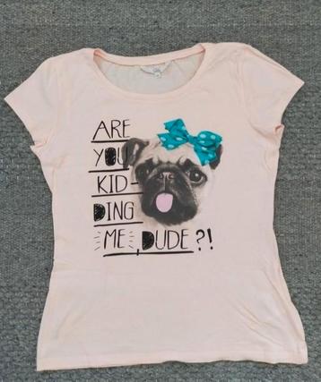 Roze t-shirt mopshond maat M beschikbaar voor biedingen