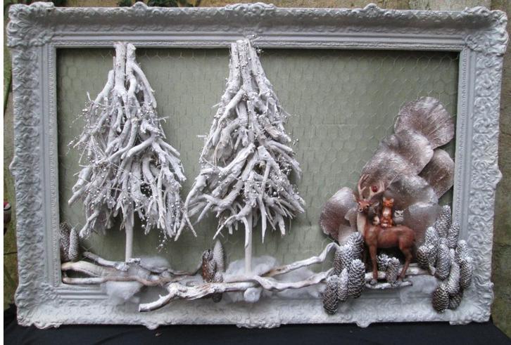XXL 3D Kerst Schilderij met Kerstbomen Hert & Licht 117 x 78, Diversen, Kerst, Zo goed als nieuw, Ophalen