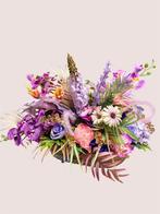 Zijden bloemstuk opgemaakt in crème/gouden houtenbloembak, Binnen, Nieuw, Ophalen of Verzenden, Fransidzesflowercreations