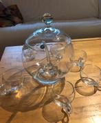 Grote schaal met deksel, lepel, 6 glaasjes - kristal, Krosno, Ophalen, Gebruikt, Overige stijlen, Glas