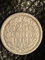 25 Cent 1918 Wilhelmina - Zilver!, Postzegels en Munten, Munten | Nederland, Zilver, 25 cent, Ophalen of Verzenden, Koningin Wilhelmina