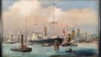 A. van Oostveen haven gezicht boten oud antiek schilderij, Ophalen of Verzenden