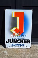 Mooi emaille reclamebord Juncker fietsen, Langcat Bussum., Verzamelen, Reclamebord, Gebruikt, ., Ophalen of Verzenden