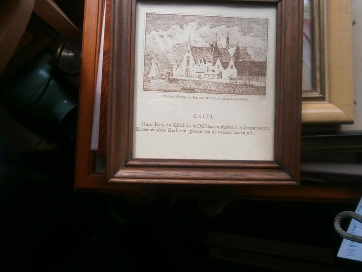 Delfshaven Rotterdam, Oude kerk en Klokhuis Byzonder gravure, Antiek en Kunst, Kunst | Etsen en Gravures, Ophalen of Verzenden