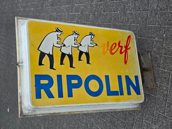Ripolin Verf Dubbelzijdig Lichtreclame Afmetingen 90 / 58 cm, Verzamelen, Merken en Reclamevoorwerpen, Gebruikt, Lichtbak of (neon) lamp