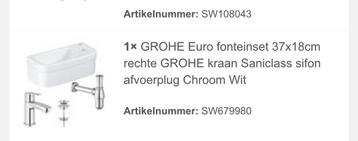 Wastafel Grohe wit 37x18 cm incl kraan en afvoerplug chroom beschikbaar voor biedingen