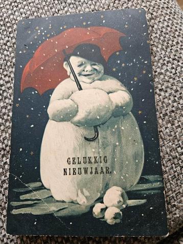 Sneeuwpop Geluk Nieuwjaar Ansichtkaart 1918 beschikbaar voor biedingen