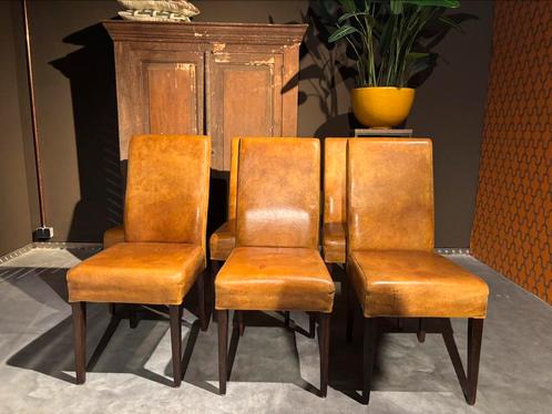 Eetkamerstoelen Schapenleer 6 stuks, Huis en Inrichting, Stoelen, Zo goed als nieuw, Vijf, Zes of meer stoelen, Leer, Bruin, Ophalen of Verzenden