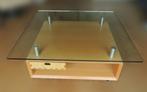 Houten salon tafel, met glazen plaat, vierkant model, Ophalen, Gebruikt, 50 tot 100 cm, Glas