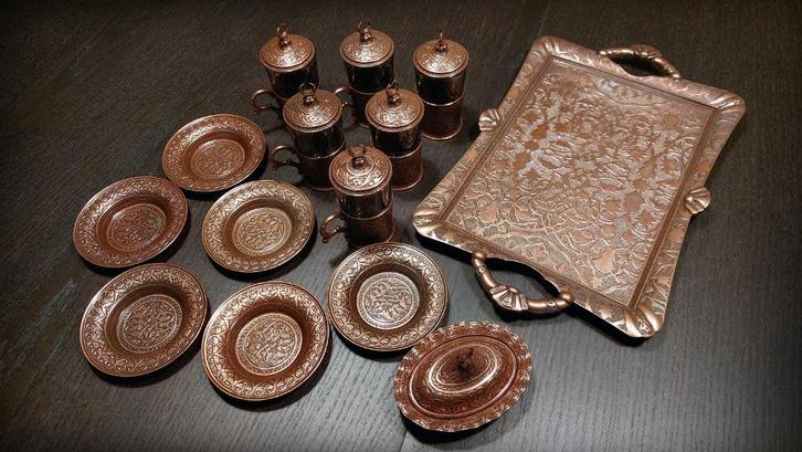 Koperen Turkse theeservies, Antiek en Kunst, Antiek | Koper en Brons, Koper, Ophalen of Verzenden