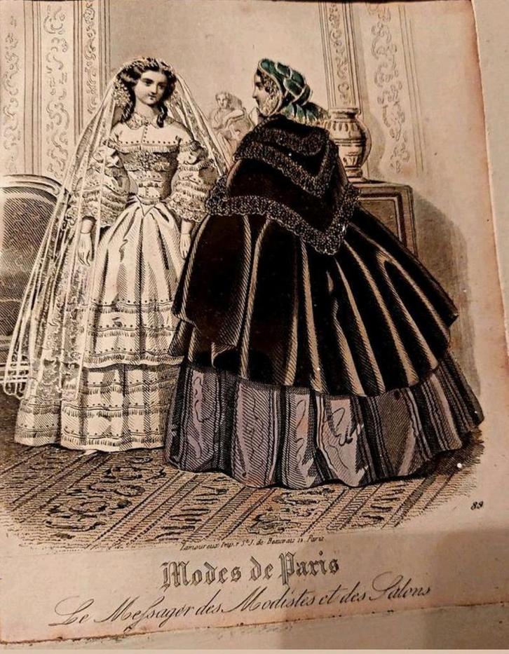 Antieke Modes de Paris Prent, Antiek en Kunst, Antiek | Kleding en Accessoires, Dames, Ophalen of Verzenden