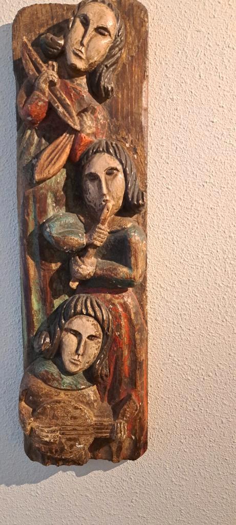 polychroom houten paneel met muzikanten, Antiek en Kunst, Kunst | Niet-Westerse kunst, Ophalen of Verzenden