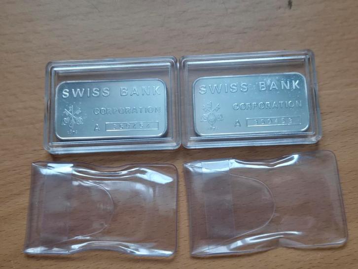 Swiss Bank 2 x 1 oz Vintage Silver Bar. Oplopend serienummer, Postzegels en Munten, Edelmetalen en Baren, Zilver, Ophalen of Verzenden