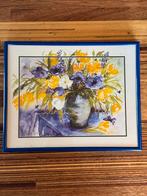 Schilderij, aquarel boeket bloemen, gesigneerd, Minder dan 50 cm, Oorspronkelijke maker, Ophalen of Verzenden, Zo goed als nieuw