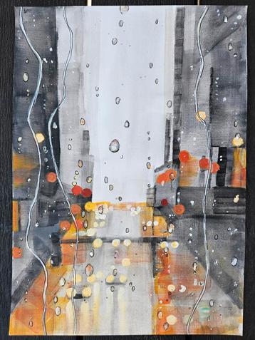 Abstract stadsgezicht met lichtjes en regen beschikbaar voor biedingen
