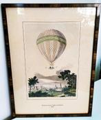 Antiek litho Schilderij - Antieke luchtballon - Handgekleurd, Ophalen of Verzenden
