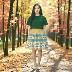 Zonnebloem rok vintage hergebruikte stof taille 36-48 cm, Kleding | Dames, -, Zwart, -, Rok The Party
