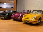 Drie Porsches 1:18 | Paars, Geel, Zwart, Hobby en Vrije tijd, Modelauto's | 1:18, Ophalen of Verzenden, Zo goed als nieuw, Auto