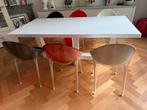 Witte eettafel met 6 Kartell Mr Impossible stoelen, Huis en Inrichting, Ophalen, Kunststof, 50 tot 100 cm, Zo goed als nieuw