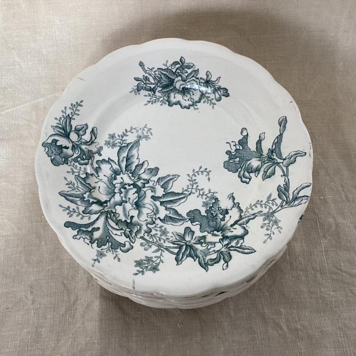 12 Franse borden Faiencerie nouvelle de Givors     "Florial", Antiek en Kunst, Antiek | Servies los, Ophalen of Verzenden