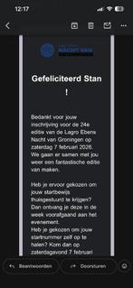 Startbewijs Nacht van Groningen 10 Engelse Mijl (16km), Overige typen, Nieuw, Hardlopen, Ophalen