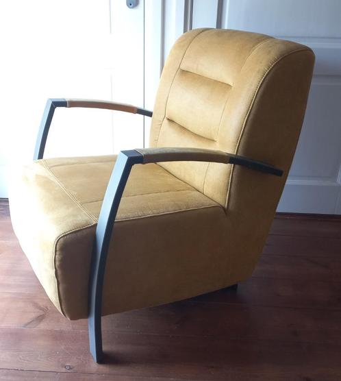Fauteuil tijgeroog - okergeel metaal stoel "sixty" @DOC61, Huis en Inrichting, Fauteuils, Zo goed als nieuw, Metaal, Stof, 50 tot 75 cm