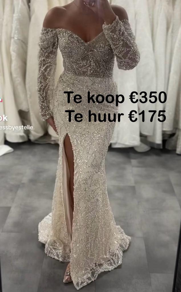 Elegante lichtroze avondjurk met kant en paillette, Kleding | Dames, Gelegenheidskleding, Zo goed als nieuw, Galajurk, Maat 36 (S)