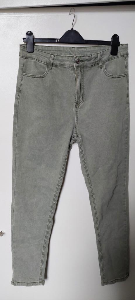 Broek: Groen/grijze skinny spijkerbroek – Shein, maat 44/XL, Kleding | Dames, Broeken en Pantalons, Zo goed als nieuw, Maat 42/44 (L)