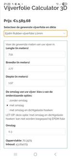 Helemaal nieuw !!!!! Vijverzak Epdm 1.0 mm, Ophalen, Nieuw, Aquafactory, Info@aquafactory.nl
