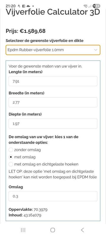 Helemaal nieuw !!!!! Vijverzak Epdm 1.0 mm beschikbaar voor biedingen